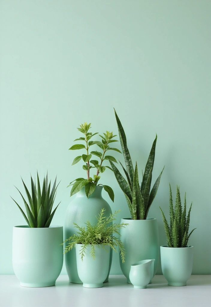 25 Mint Green Bedroom Ideas That Feel Cool & Refreshing - 20. Mint Green Plants and Planters