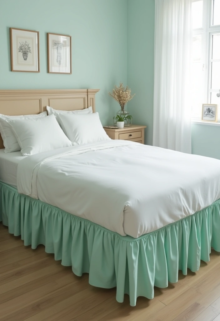 25 Mint Green Bedroom Ideas That Feel Cool & Refreshing - 21. Mint Green Bed Skirts