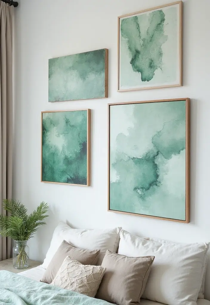 25 Mint Green Bedroom Ideas That Feel Cool & Refreshing - 5. Mint Green Artwork