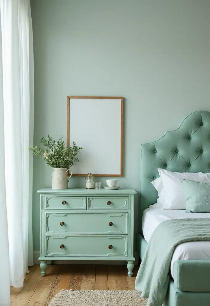 25 Mint Green Bedroom Ideas That Feel Cool & Refreshing - 8. Mint Green Furniture Accents