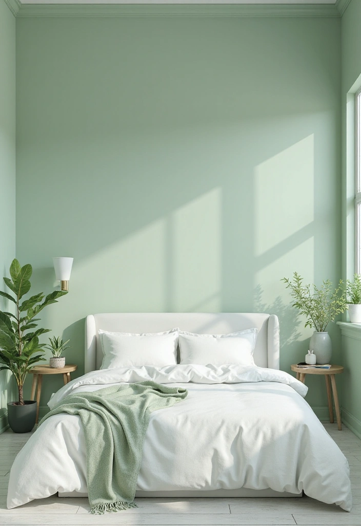 25 Pastel Green Bedroom Ideas That Are Soft and Soothing - 1. Soft Green Walls with Minimalist Decor