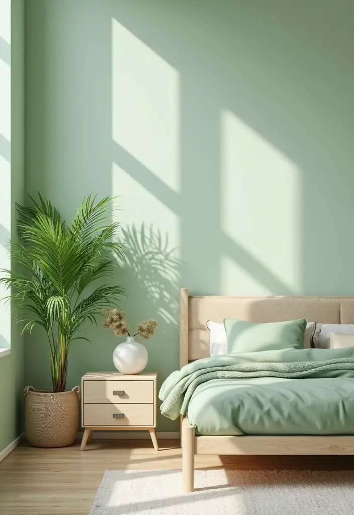25 Pastel Green Bedroom Ideas That Are Soft and Soothing - 12. Pastel Green with Natural Elements
