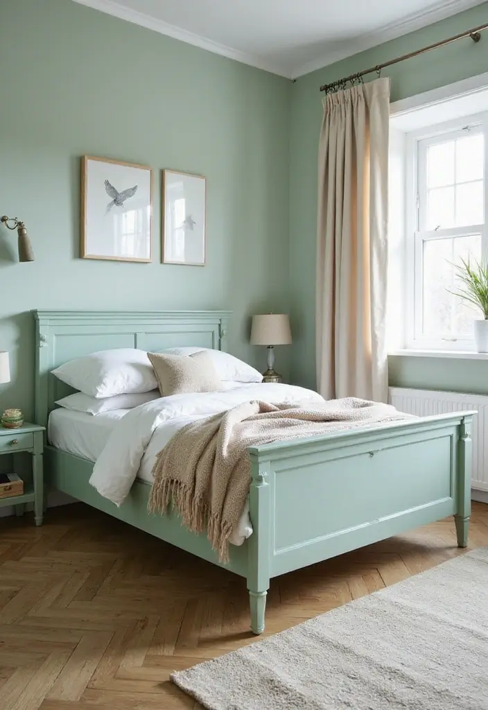 25 Pastel Green Bedroom Ideas That Are Soft and Soothing - 15. Pastel Green Bed Frames
