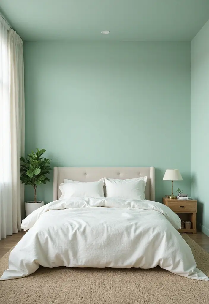 25 Pastel Green Bedroom Ideas That Are Soft and Soothing - 16. Pastel Green Ceiling