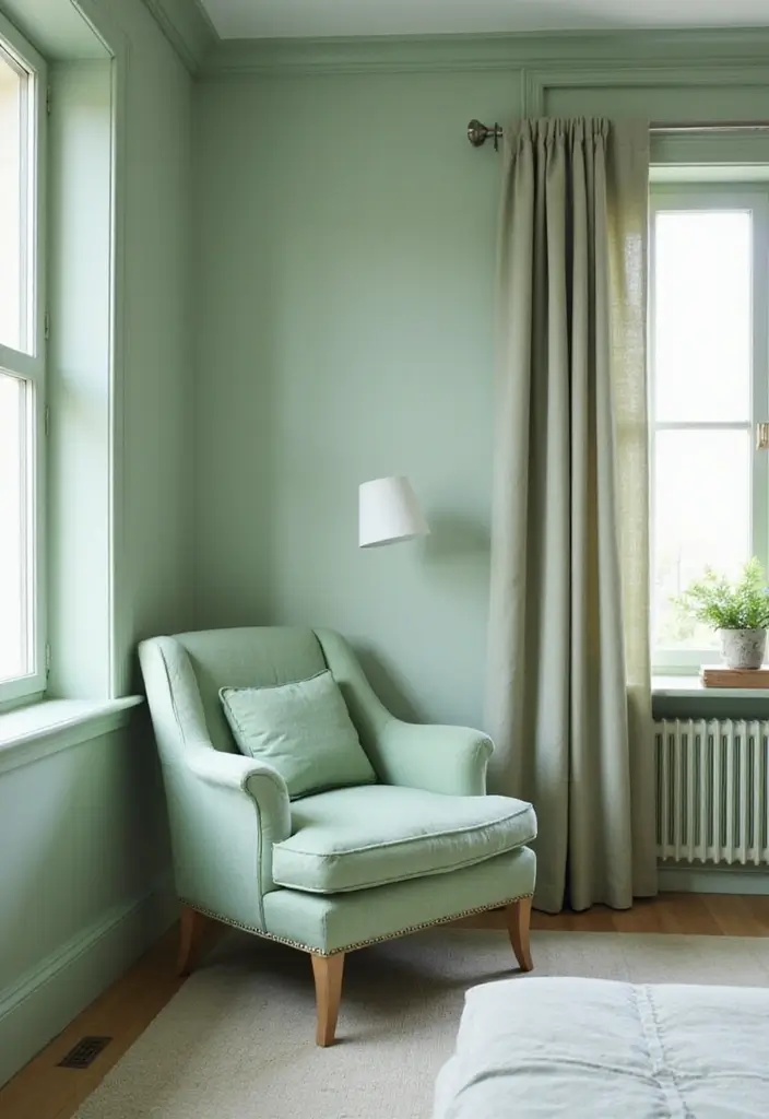 25 Pastel Green Bedroom Ideas That Are Soft and Soothing - 17. Pastel Green Corner Nook