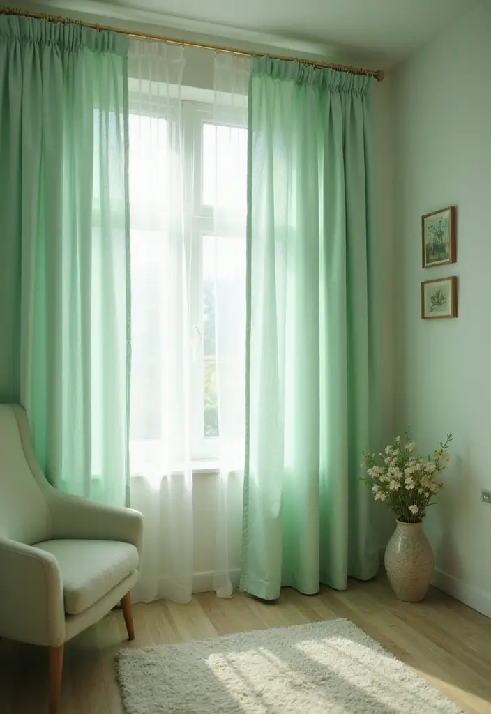 25 Pastel Green Bedroom Ideas That Are Soft and Soothing - 3. Pastel Green Curtains for Soft Light