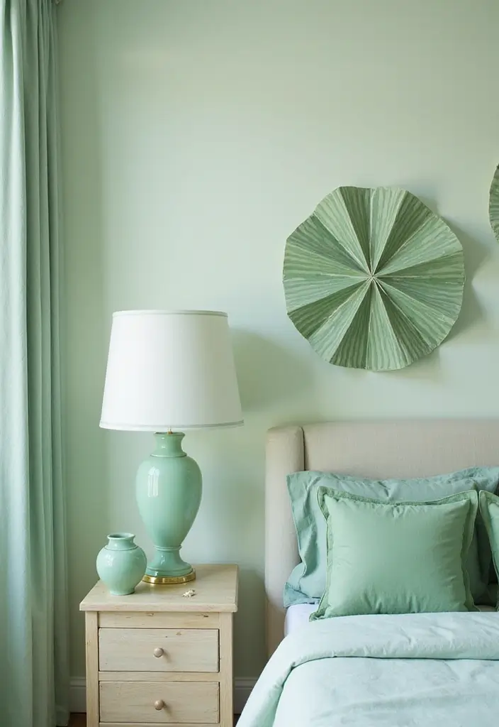 25 Pastel Green Bedroom Ideas That Are Soft and Soothing - 9. Pastel Green Decorative Accessories