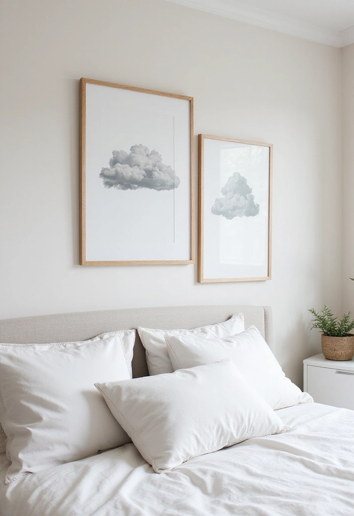 25 Picture Wall Ideas Bedroom Aesthetic Black and White That Inspire You - 10. Dreamy Cloud Motifs