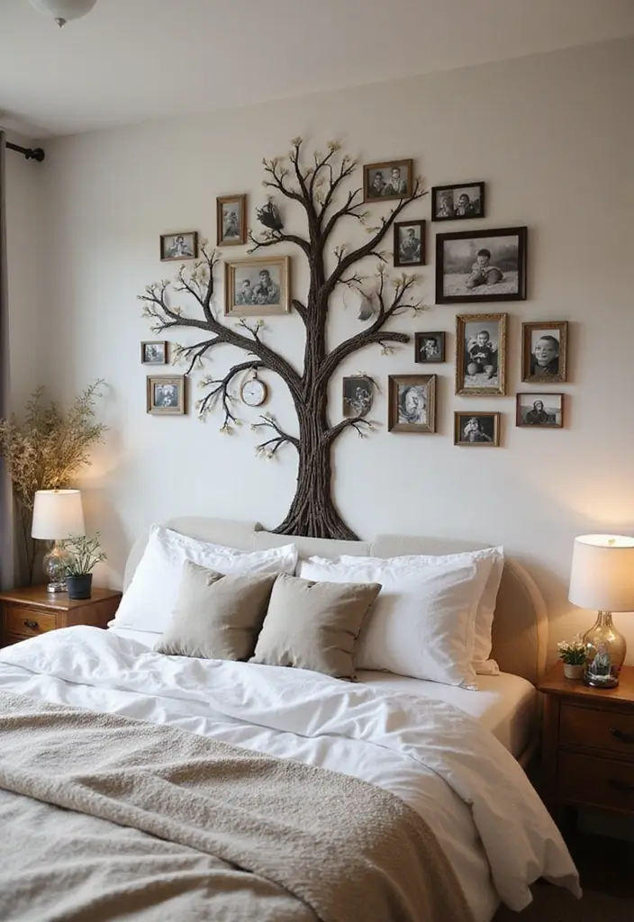 25 Picture Wall Ideas Bedroom Aesthetic Black and White That Inspire You - 12. Family Tree Gallery