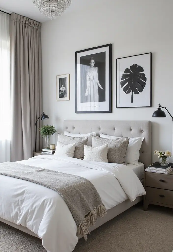 25 Picture Wall Ideas Bedroom Aesthetic Black and White That Inspire You - 15. Classic Monochrome Art Deco
