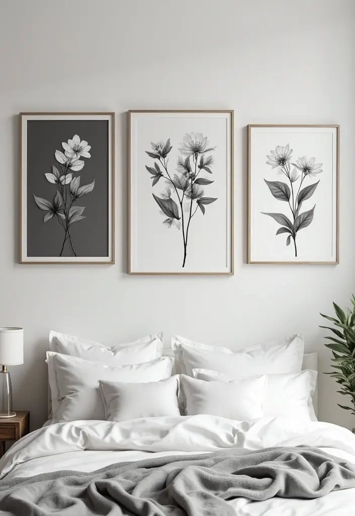 25 Picture Wall Ideas Bedroom Aesthetic Black and White That Inspire You - 19. Black and White Floral Art