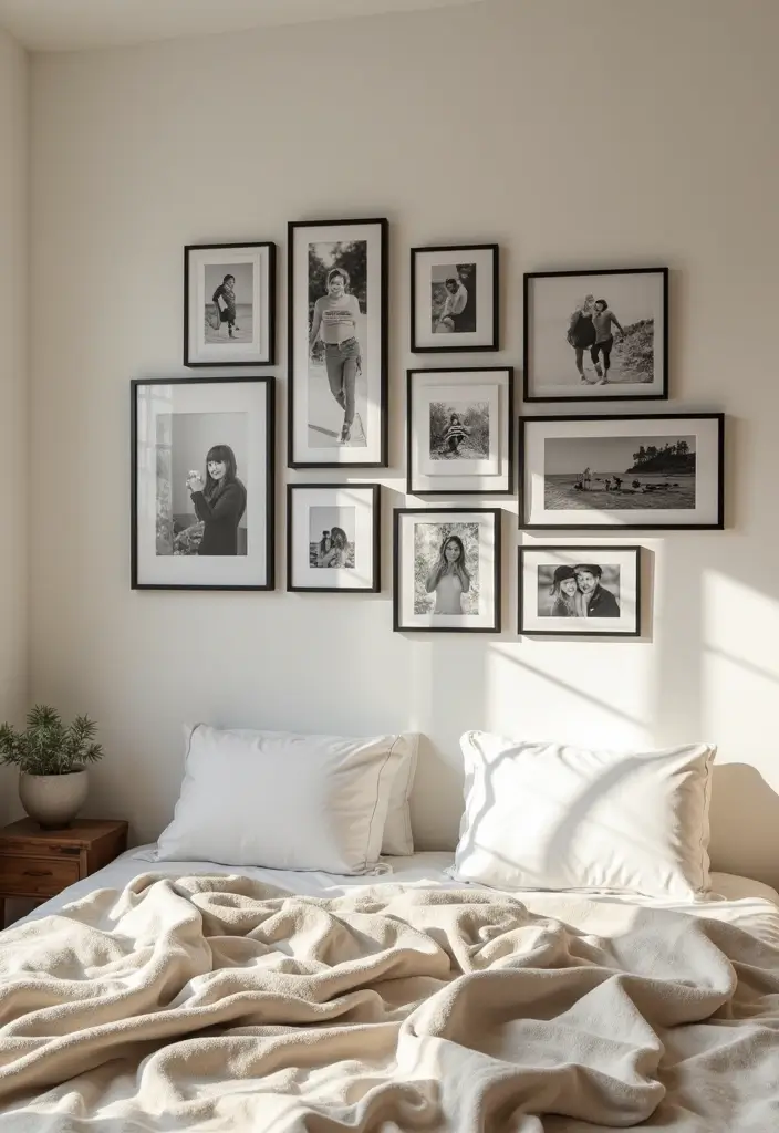 25 Picture Wall Ideas Bedroom Aesthetic Black and White That Inspire You - 5. Personal Photo Collage