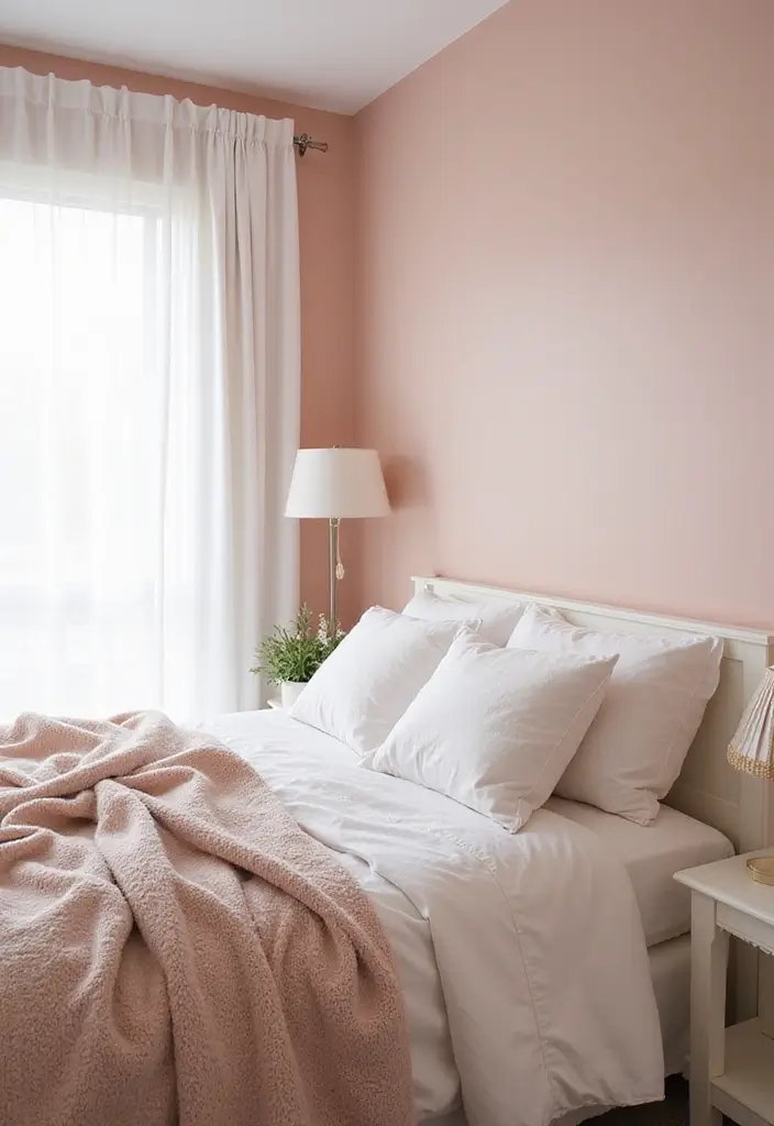 25 Pink Walls Bedroom Ideas That Feel Warm and Happy - 1. Soft Blush Accents for a Calm Retreat