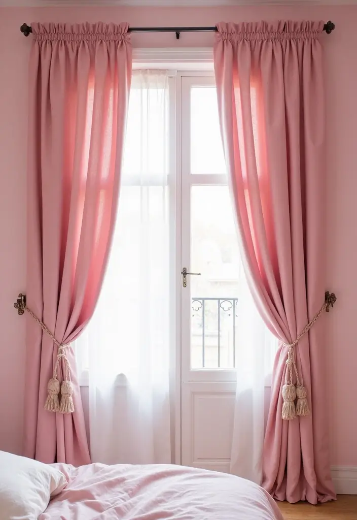 25 Pink Walls Bedroom Ideas That Feel Warm and Happy - 15. Elegant Pink Curtains