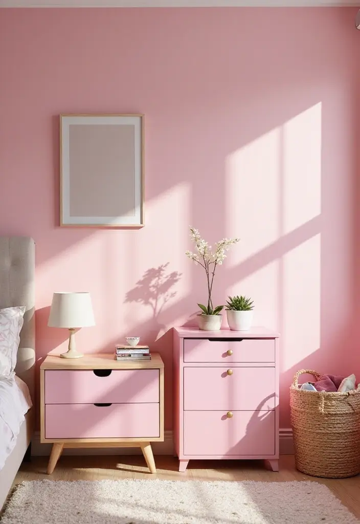 25 Pink Walls Bedroom Ideas That Feel Warm and Happy - 20. Fun Pink Accent Furniture