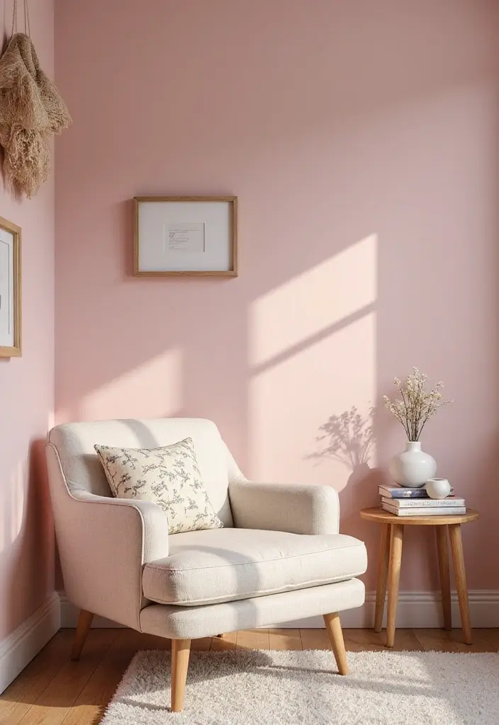 25 Pink Walls Bedroom Ideas That Feel Warm and Happy - 25. Cozy Corner with Pink Walls