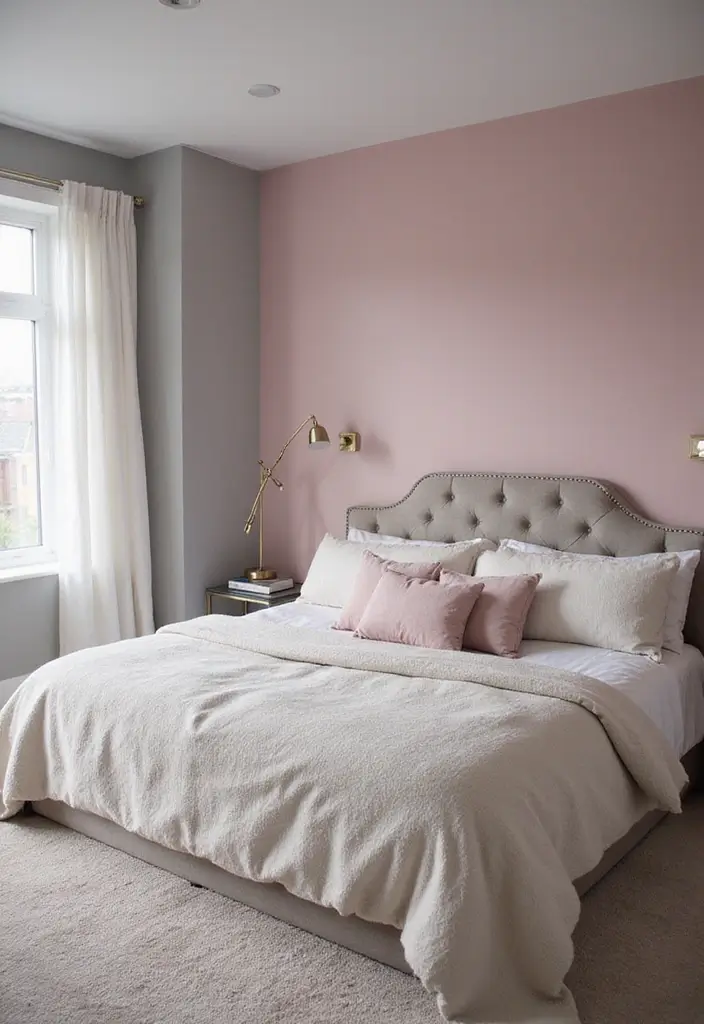 25 Pink Walls Bedroom Ideas That Feel Warm and Happy - 3. Dreamy Pink and Gray Combo