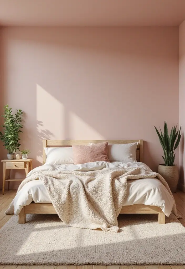 25 Pink Walls Bedroom Ideas That Feel Warm and Happy - 8. Earthy Tones with Pink Highlights