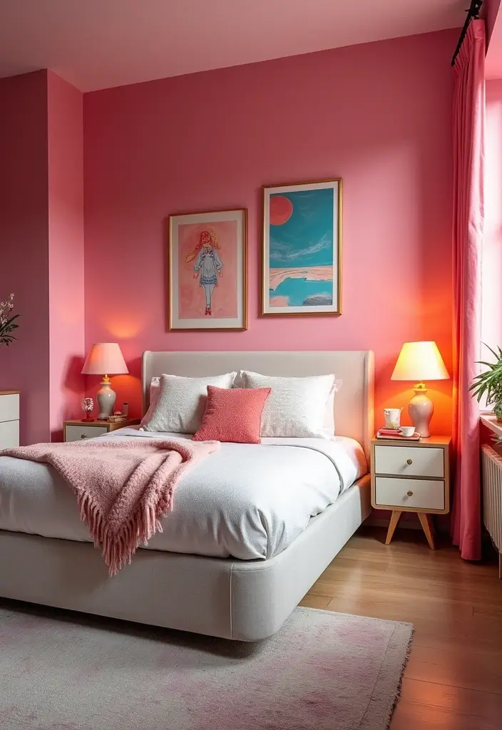 25 Pink Walls Bedroom Ideas That Feel Warm and Happy - 9. Bright Pink for a Bold Statement