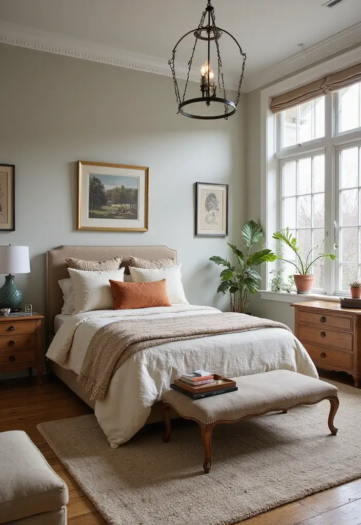 25 Queen Size Bedroom Ideas That Feel Luxe & Spacious - 15. Mix Vintage and Modern Styles