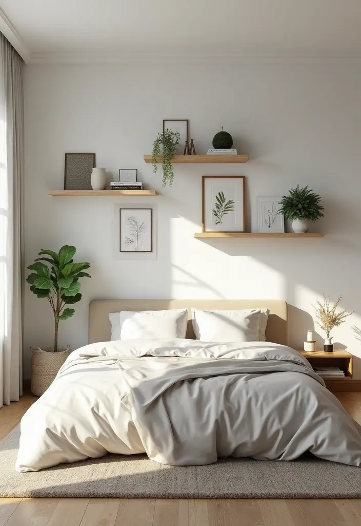 25 Queen Size Bedroom Ideas That Feel Luxe & Spacious - 18. Floating Decor Elements