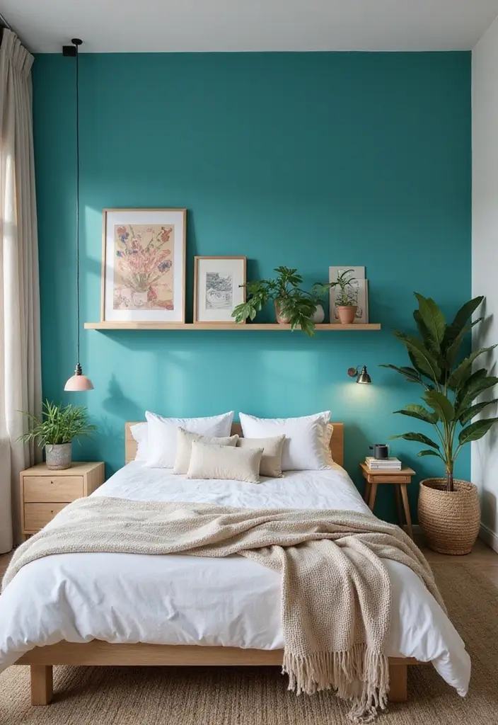 25 Turquoise Bedroom Ideas for Adults That Calm the Soul - 10. Turquoise Feature Wall