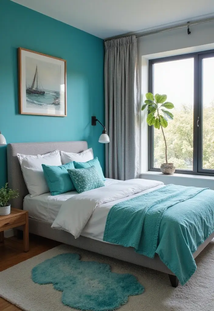 25 Turquoise Bedroom Ideas for Adults That Calm the Soul - 14. Turquoise and Gray Color Scheme