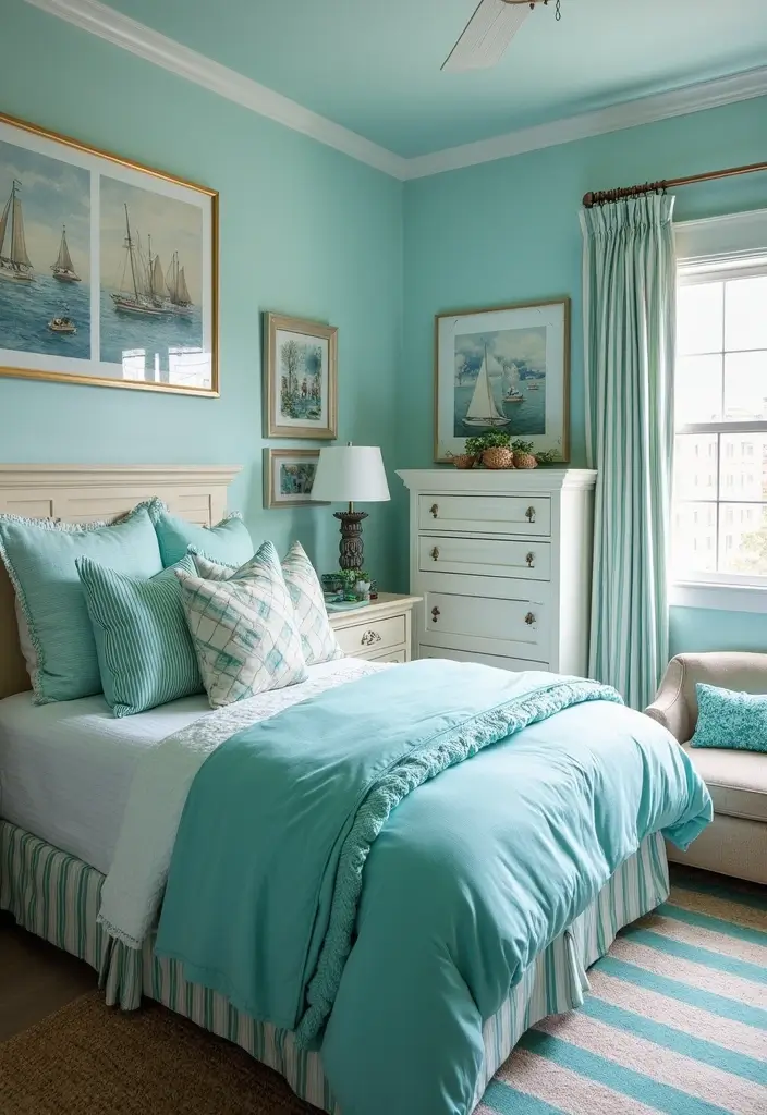 25 Turquoise Bedroom Ideas for Adults That Calm the Soul - 15. Nautical Elements with Turquoise