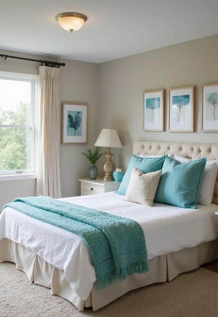 25 Turquoise Bedroom Ideas for Adults That Calm the Soul - 2. Turquoise Accents on a Neutral Canvas
