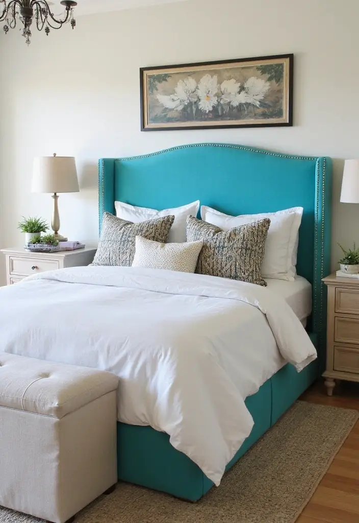 25 Turquoise Bedroom Ideas for Adults That Calm the Soul - 20. Turquoise Headboards for a Bold Statement