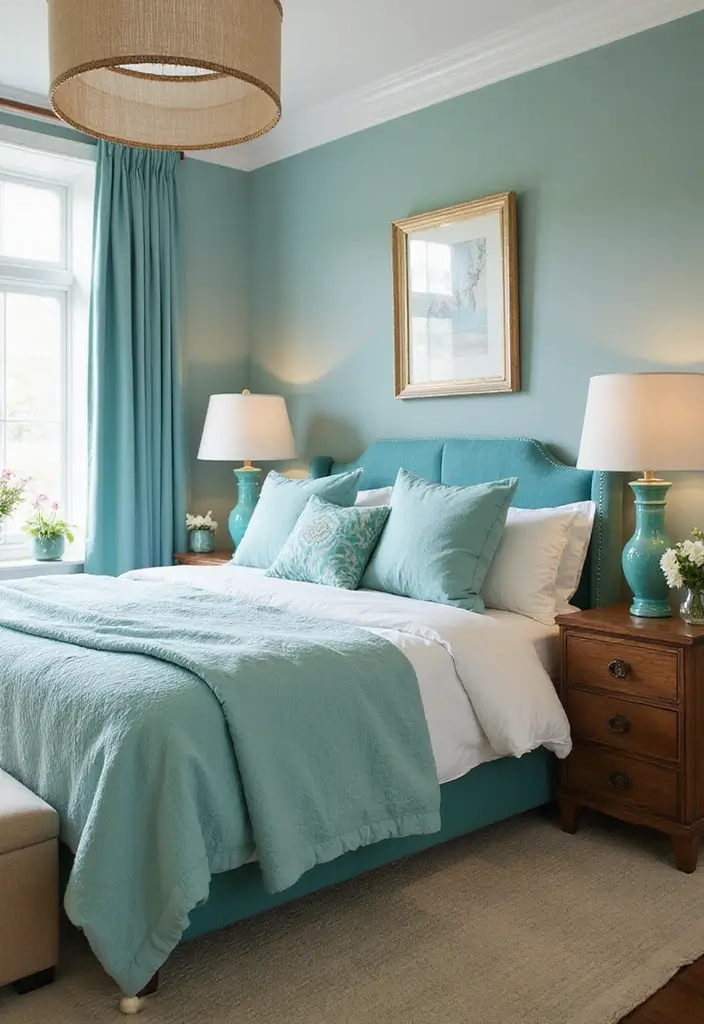 25 Turquoise Bedroom Ideas for Adults That Calm the Soul - 22. Vintage Turquoise Decor