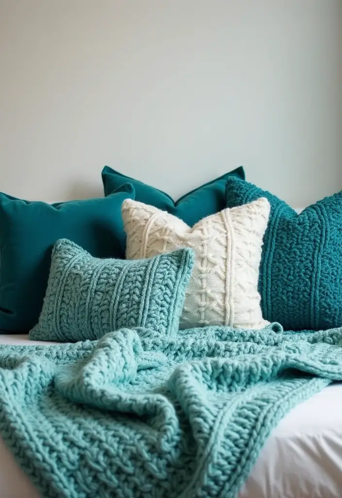 25 Turquoise Bedroom Ideas for Adults That Calm the Soul - 5. Turquoise Throw Pillows and Blankets