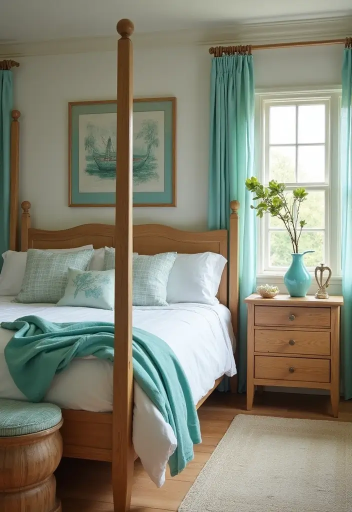 25 Turquoise Bedroom Ideas for Adults That Calm the Soul - 6. Natural Wood and Turquoise Combination