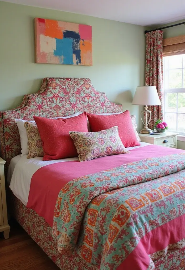 25 Upholstered Beds Bedroom Ideas That Feel Luxe and Cozy - 4. Modern Chic with Bold Patterns