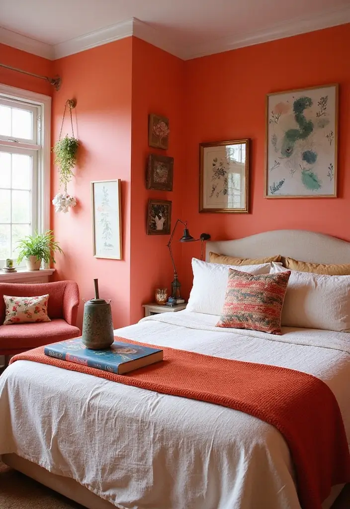26 Aesthetic Room Color Ideas Bedroom That Make Your Space Feel Dreamy - 13. Vibrant Coral
