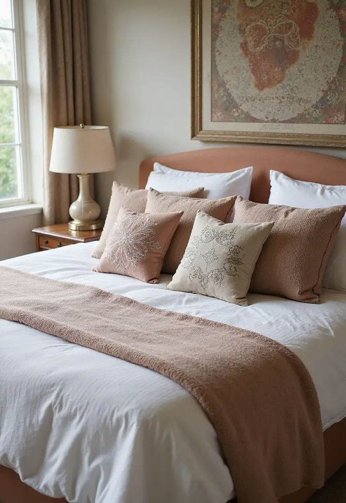 30 Bedroom Decor Ideas for Couples That Spark Instant Romance - 10. Elegant Throw Pillows