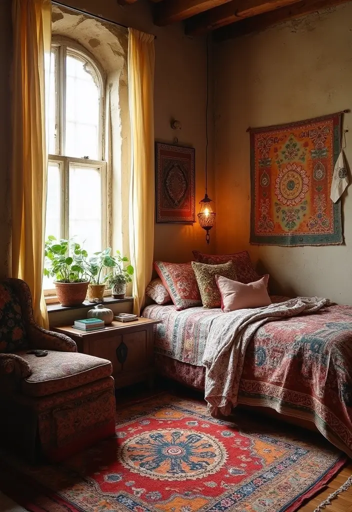 30 Bedroom Ideas Indian Style That Blend Culture & Comfort - 11. Bohemian Vibes with Indian Textiles