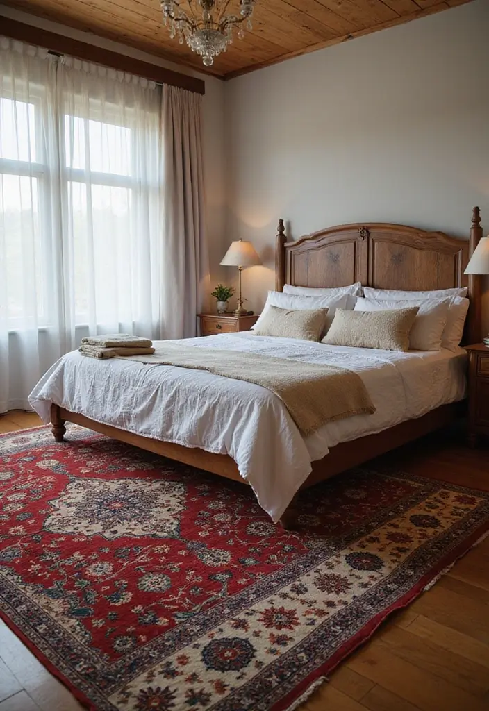 30 Bedroom Ideas Indian Style That Blend Culture & Comfort - 14. Beautiful Handwoven Rugs