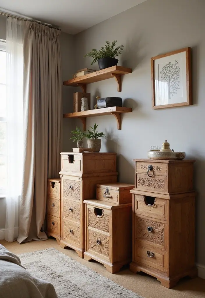 30 Bedroom Ideas Indian Style That Blend Culture & Comfort - 22. Unique Teak Wood Storage Solutions