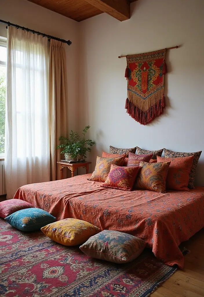 30 Bedroom Ideas Indian Style That Blend Culture & Comfort - 9. Colorful Floor Cushions