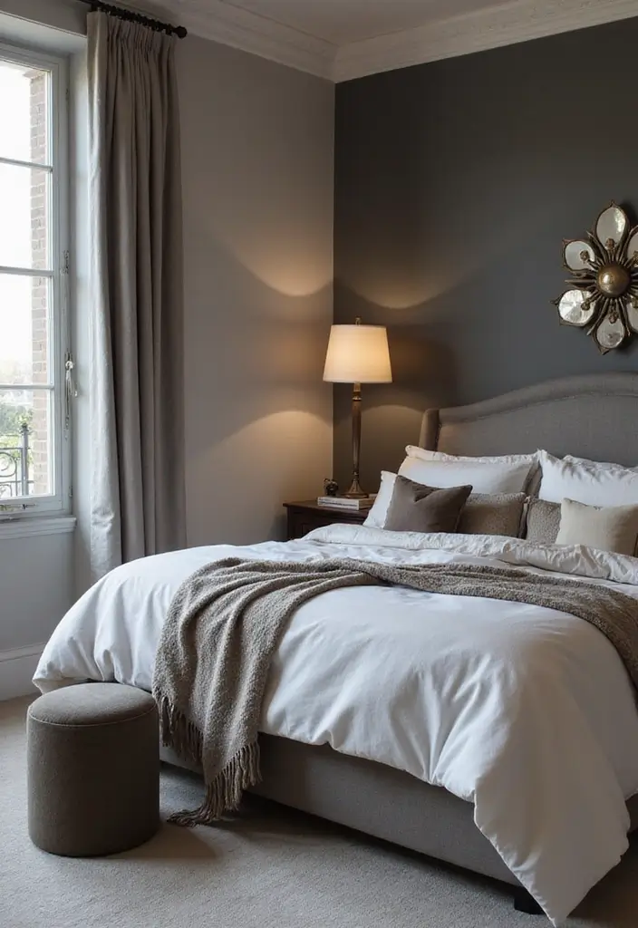 30 Bedroom Ideas with Grey Bed That Look Chic and Balanced - 11. Grey Bed with Curved Lines