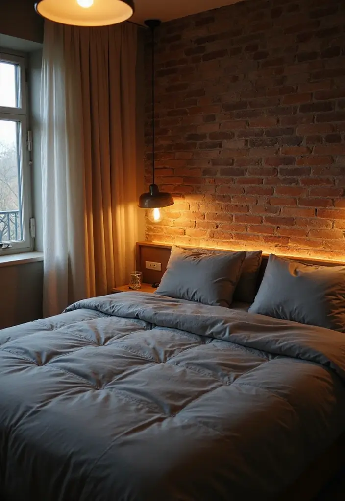 30 Bedroom Ideas with Grey Bed That Look Chic and Balanced - 14. Grey Bed with Layered Lighting