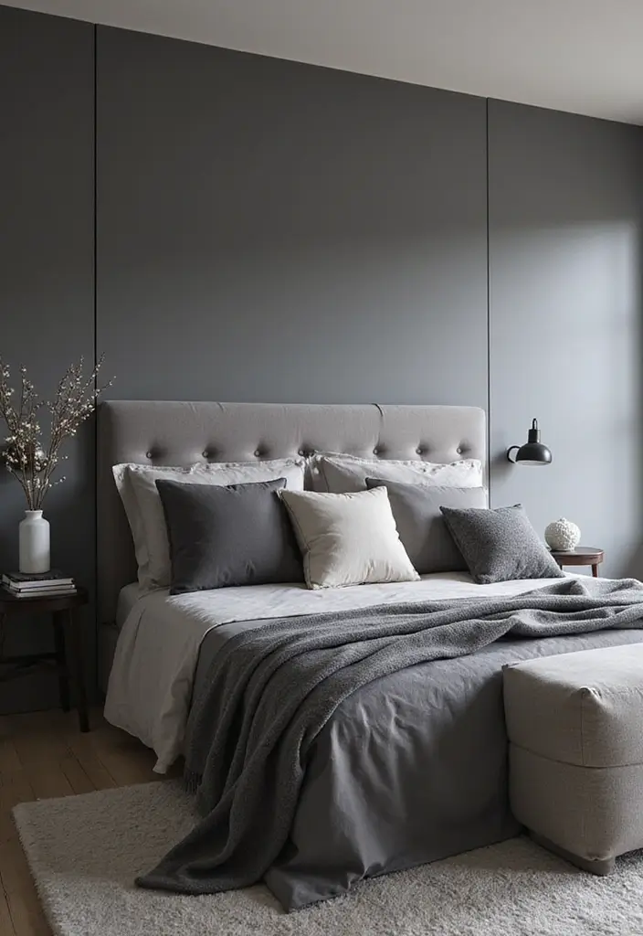 30 Bedroom Ideas with Grey Bed That Look Chic and Balanced - 16. Monochromatic Grey Bedspread
