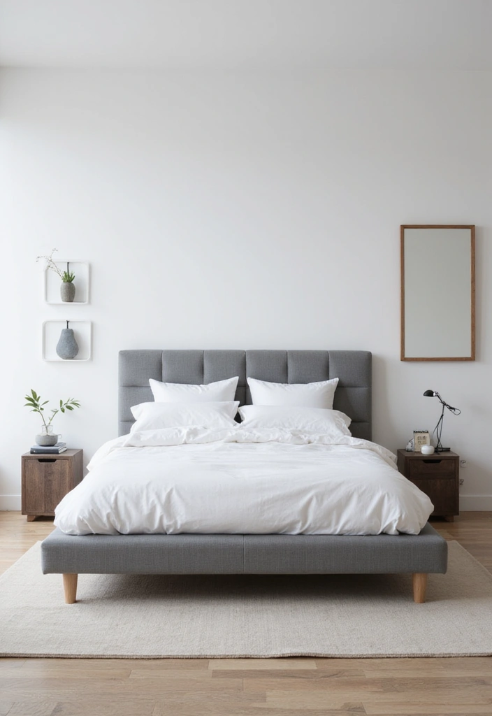 30 Bedroom Ideas with Grey Bed That Look Chic and Balanced - 2. Minimalist Grey Platform Bed