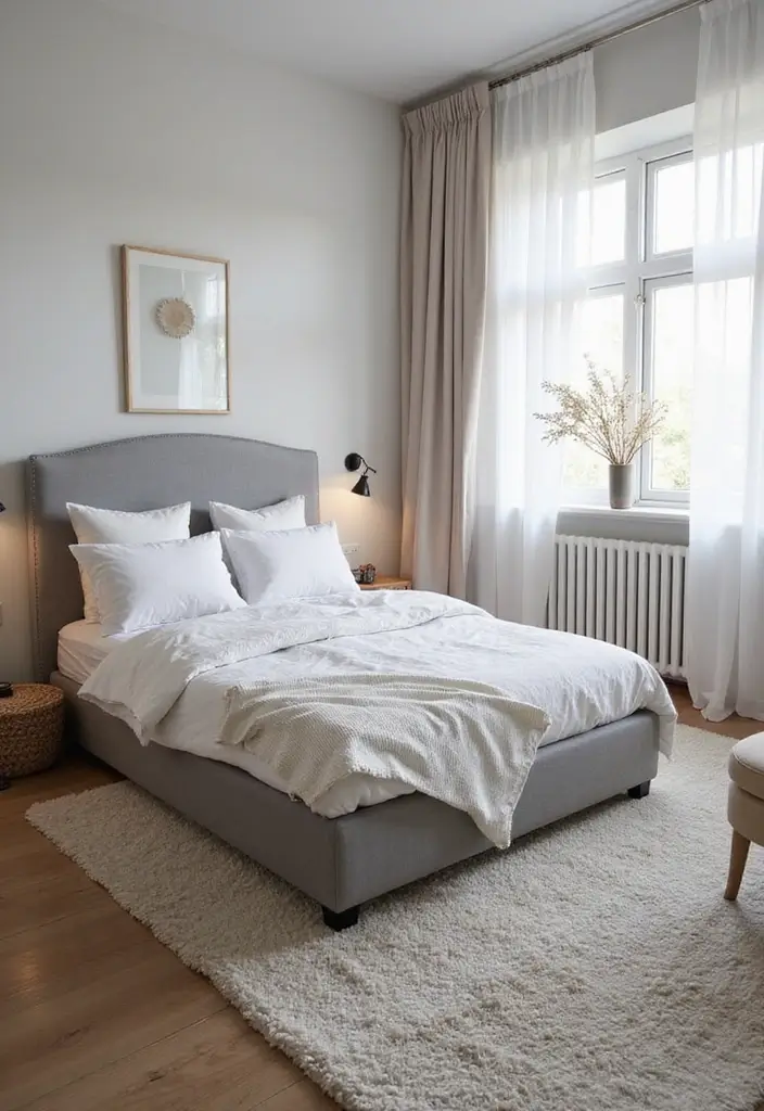 30 Bedroom Ideas with Grey Bed That Look Chic and Balanced - 7. Scandinavian-Inspired Grey Bedroom