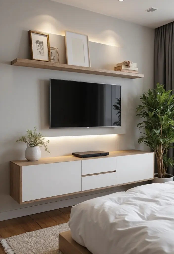 30 Bedroom Ideas with TV That Balance Relaxation & Design - 1. Wall-Mounted Wonder