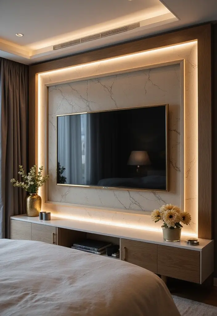 30 Bedroom Ideas with TV That Balance Relaxation & Design - 10. Artistic TV Frames