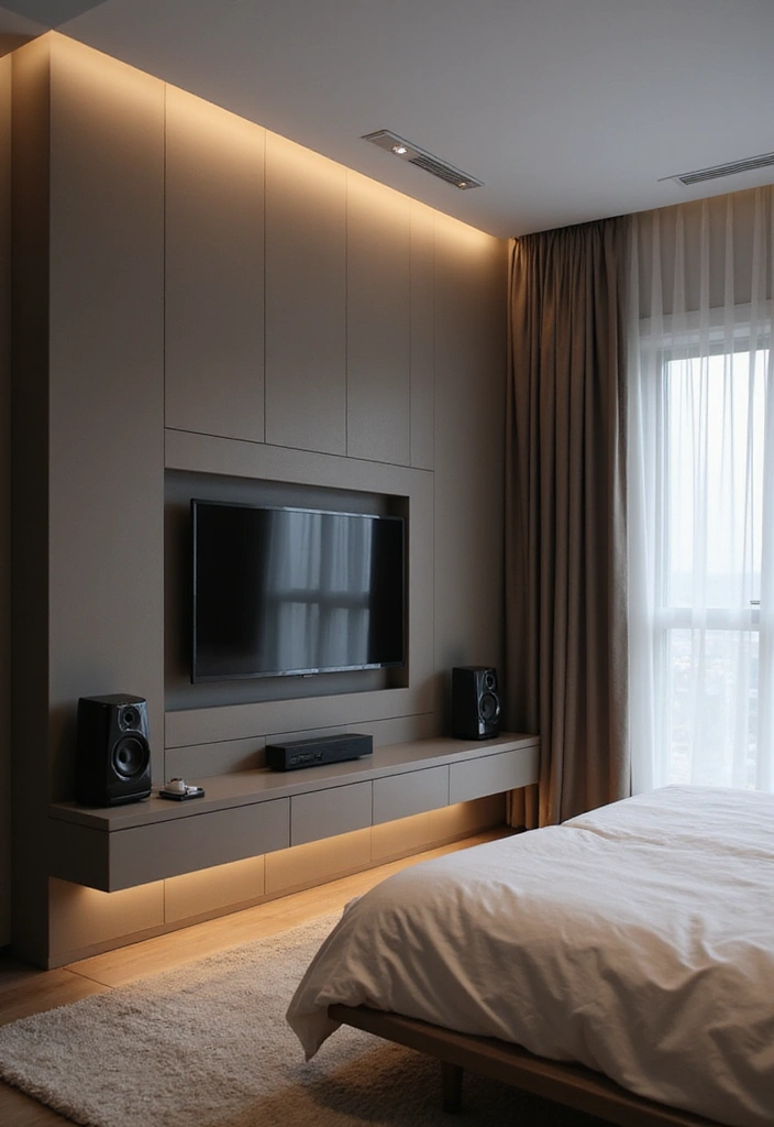 30 Bedroom Ideas with TV That Balance Relaxation & Design - 12. Integrated Sound Systems