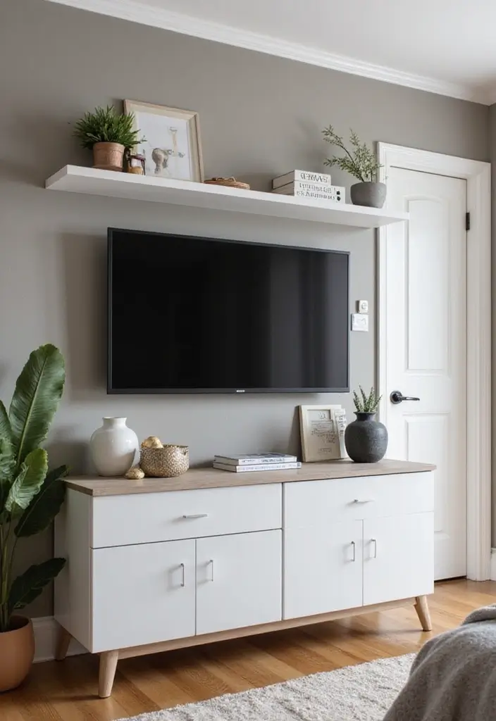30 Bedroom Ideas with TV That Balance Relaxation & Design - 20. Integrated Dresser TV Setup