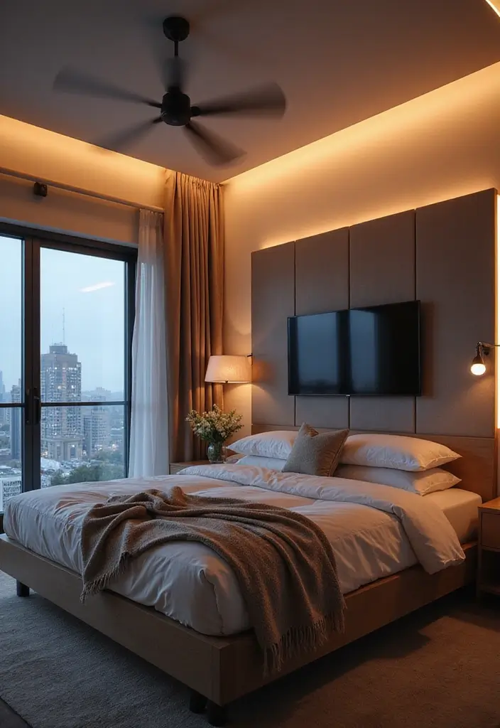 30 Bedroom Ideas with TV That Balance Relaxation & Design - 25. Smart Lighting Choices